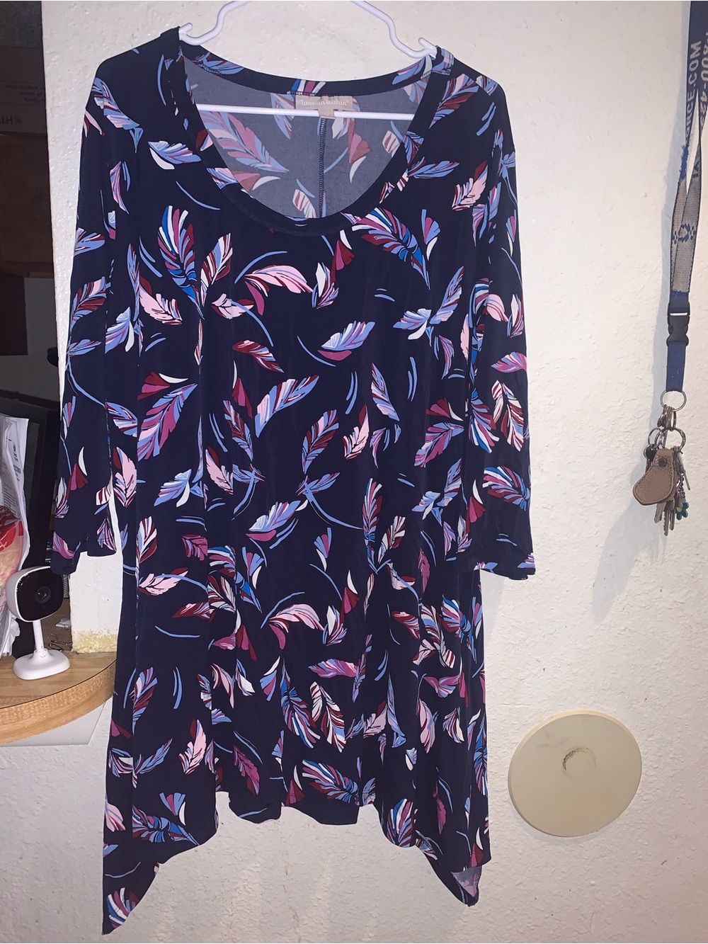 Woman Within Navy Floral Feather-Print Tunic